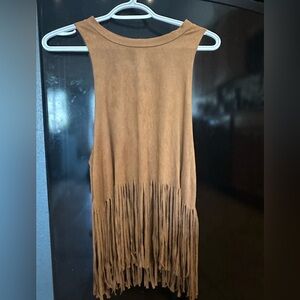 Poetry Suede-Like Tan Fringe Tank Top